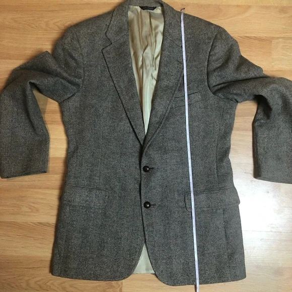 CHAPS Ralph Lauren suit coat blazer woven in Scotland Camel Hair jacket Sz Large - Picture 13 of 16